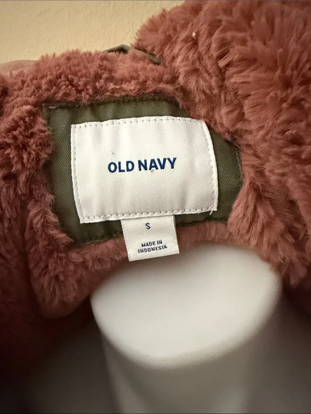 Old Navy Olive Green Hooded Utility Jacket with Pink Faux Fur Lining
